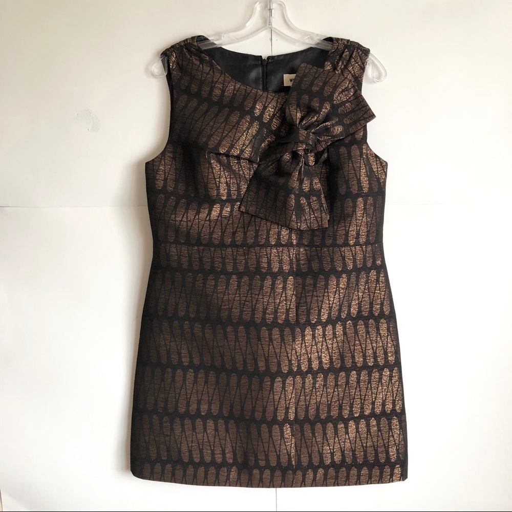 WHIT Teardrop Jacquard Bowie Sleeveless Mini Dress in Black/Rose Gold M…